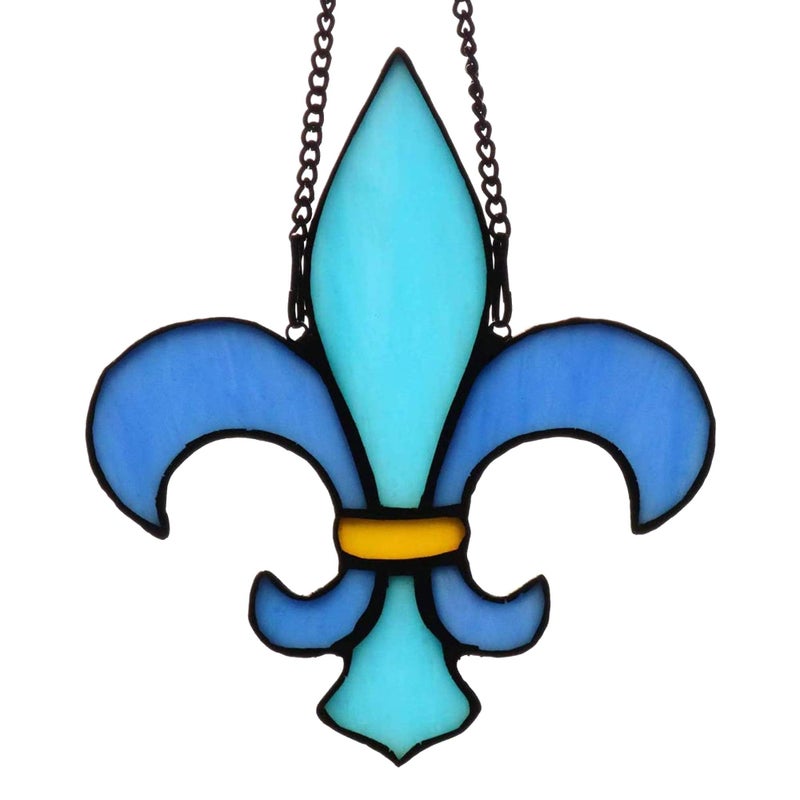 HAOSUM Fleur De Lis Decor Stained Glass Window Hangings,Handmade Housewarming Gifts for New House, Fleur De Lis Decoration Birthday Gift for Men,Christmas Decortion Gifts for Women - Image 1